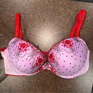 Victoria's Secret Red and Lavender Floral Lace Bra